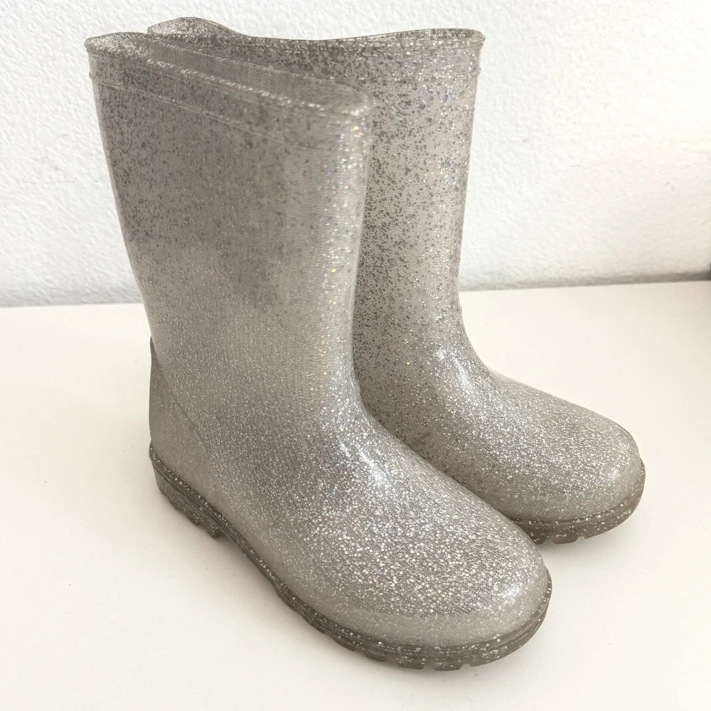 Olive & Edie Girls Silver Glitter Rain Boots Waterproof Jelly Boots Size 1